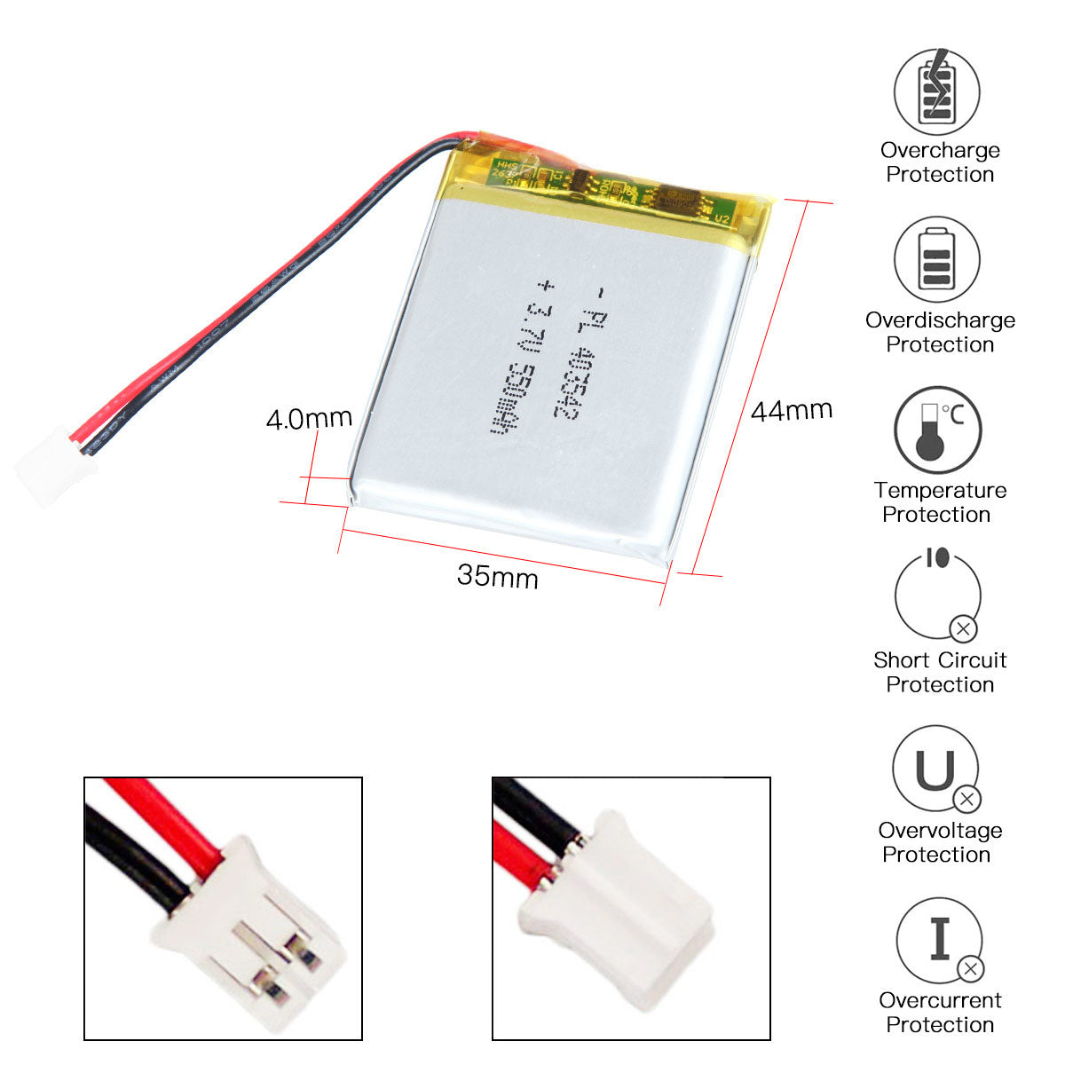 YDL 3.7V 550mAh 403542 리튬 폴리머 배터리 충전식 리튬 폴리머 이온 배터리 팩 길이 44mm