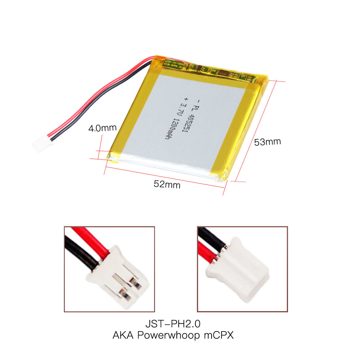 YDL 3.7V 1200mAh 405251 충전식 리튬 폴리머 배터리 길이 53mm
