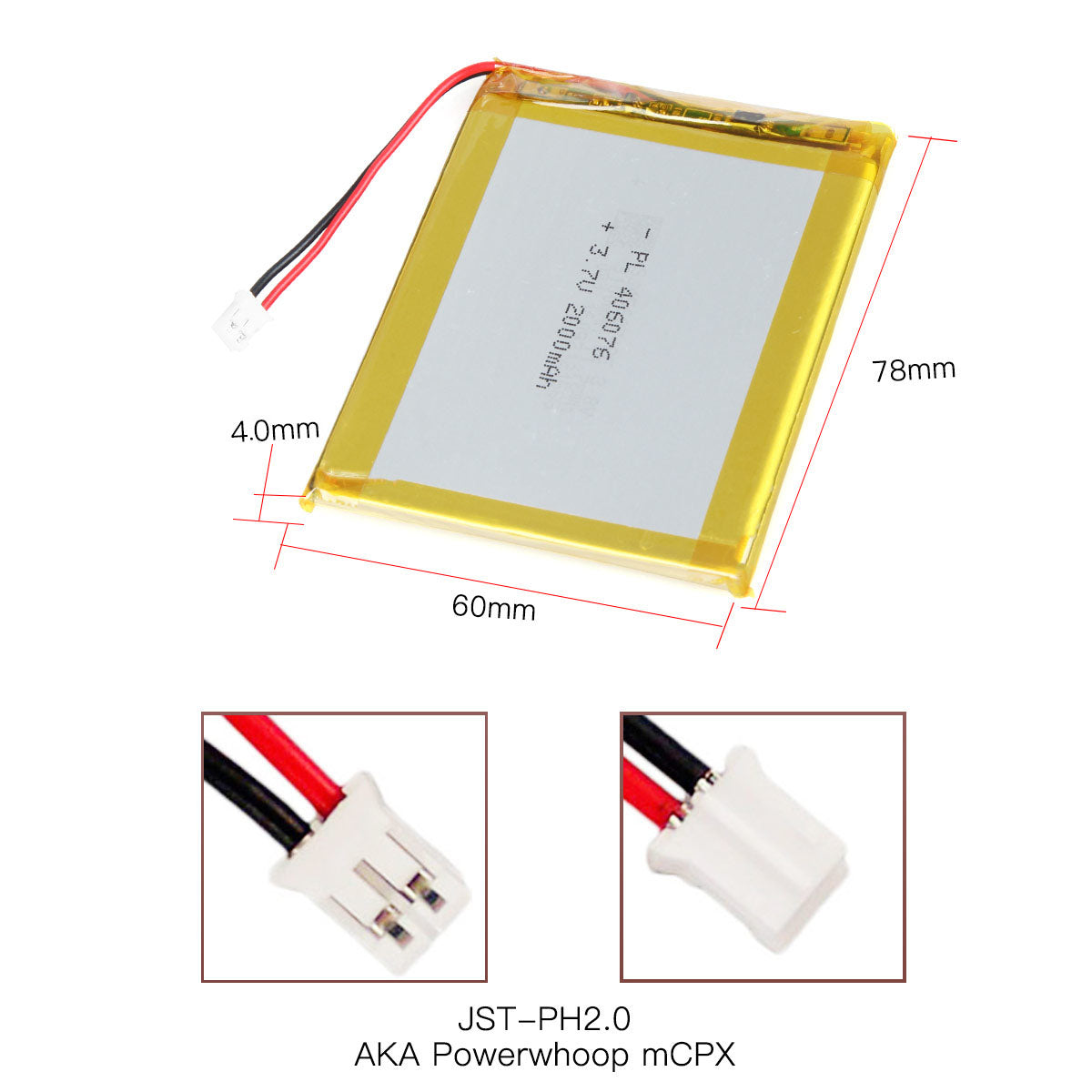YDL 3.7V 2000mAh 406076 충전식 리튬 폴리머 배터리 길이 78mm