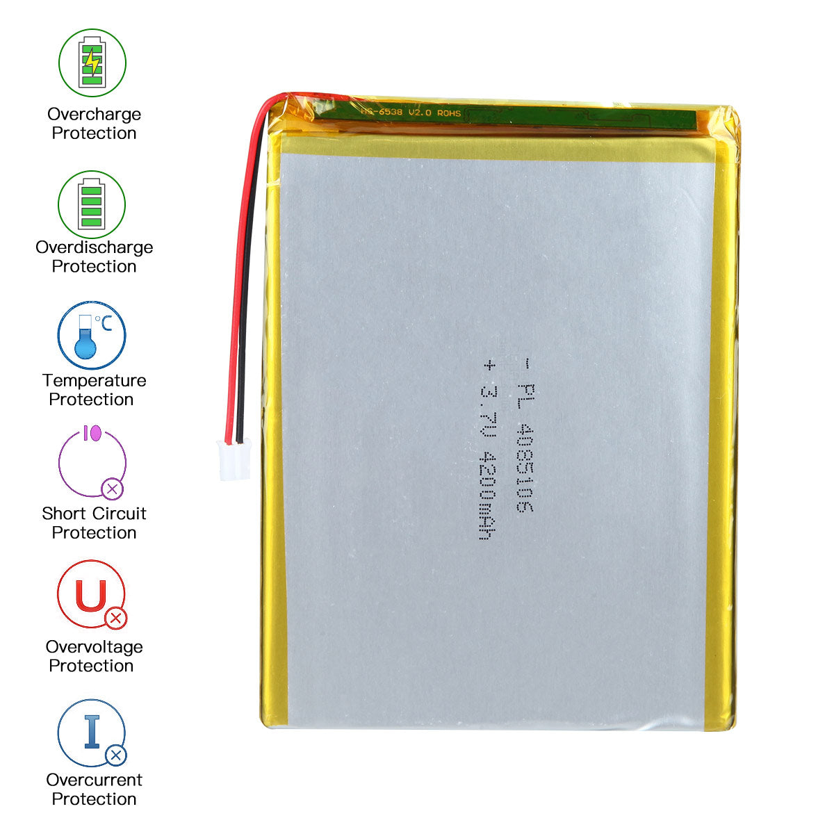 YDL 3.7V 4200mAh 4085106 충전식 리튬 폴리머 배터리 길이 108mm