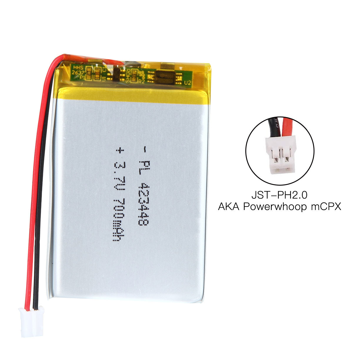 YDL 3.7V 700mAh 423448 Rechargeable Lipo Battery with JST Connector - YDL Battery