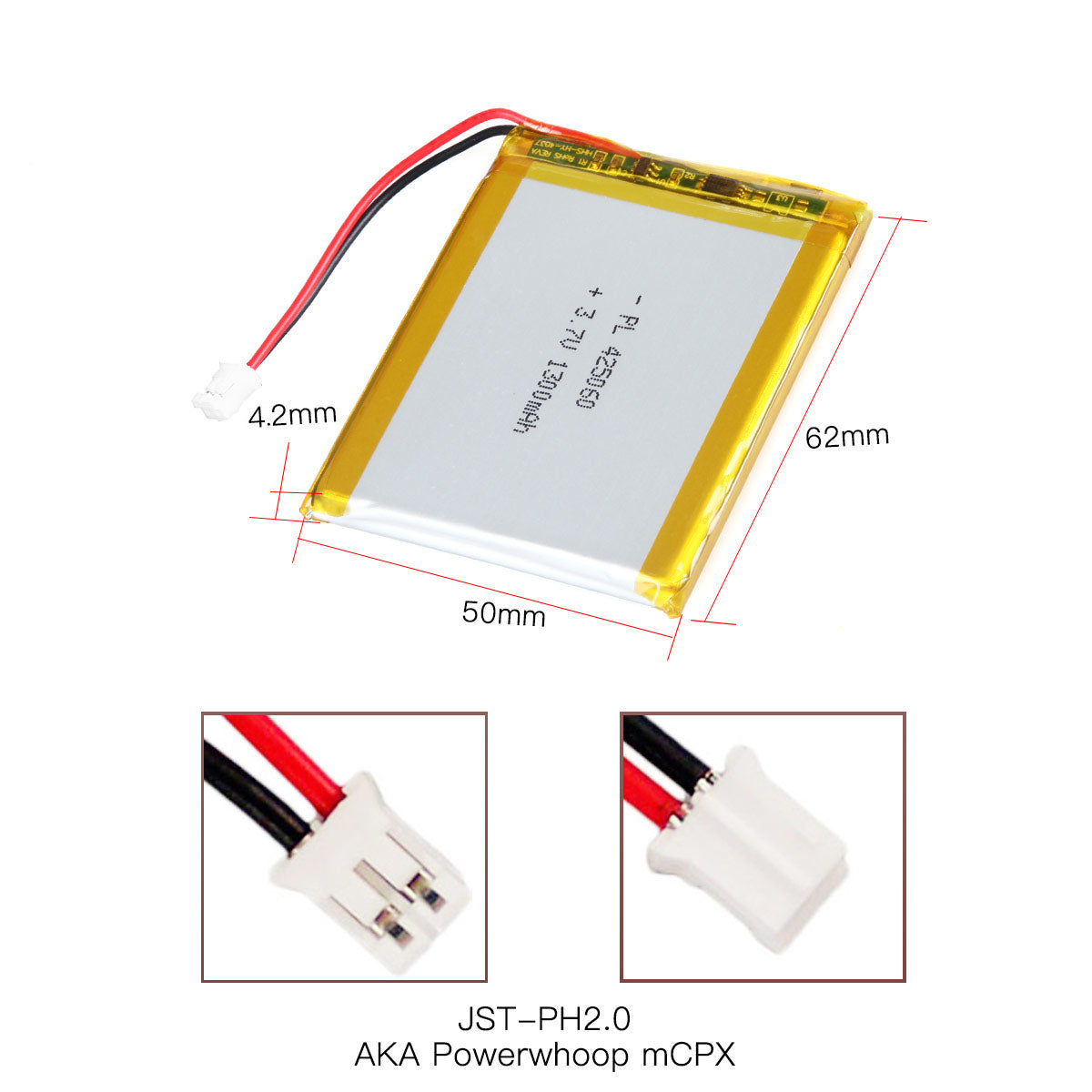 YDL 3.7V 1300mAh 425060 충전식 리튬 폴리머 배터리 길이 62mm