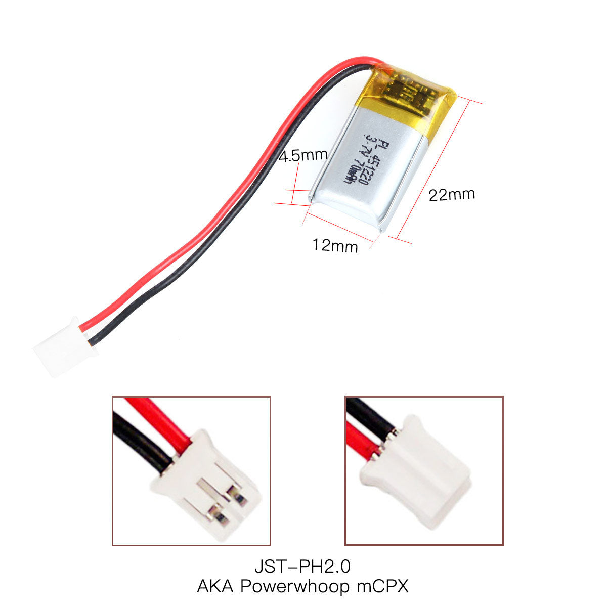 YDL 3.7V 70mAh 451220 충전식 폴리머 리튬 이온 배터리 길이 22mm