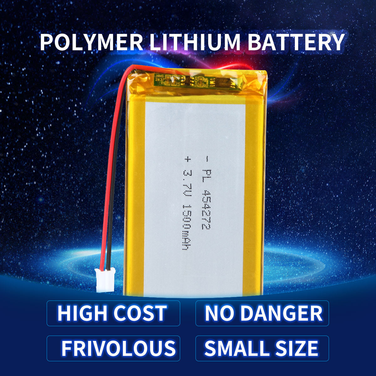 YDL 3.7V 1500mAh 454272 충전식 리튬 폴리머 배터리 길이 74mm