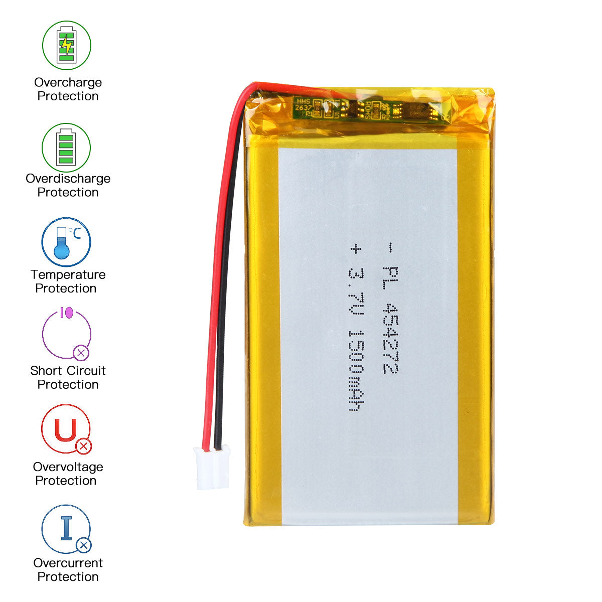 YDL 3.7V 1500mAh 454272 充電式リチウムポリマー電池 長さ 74mm