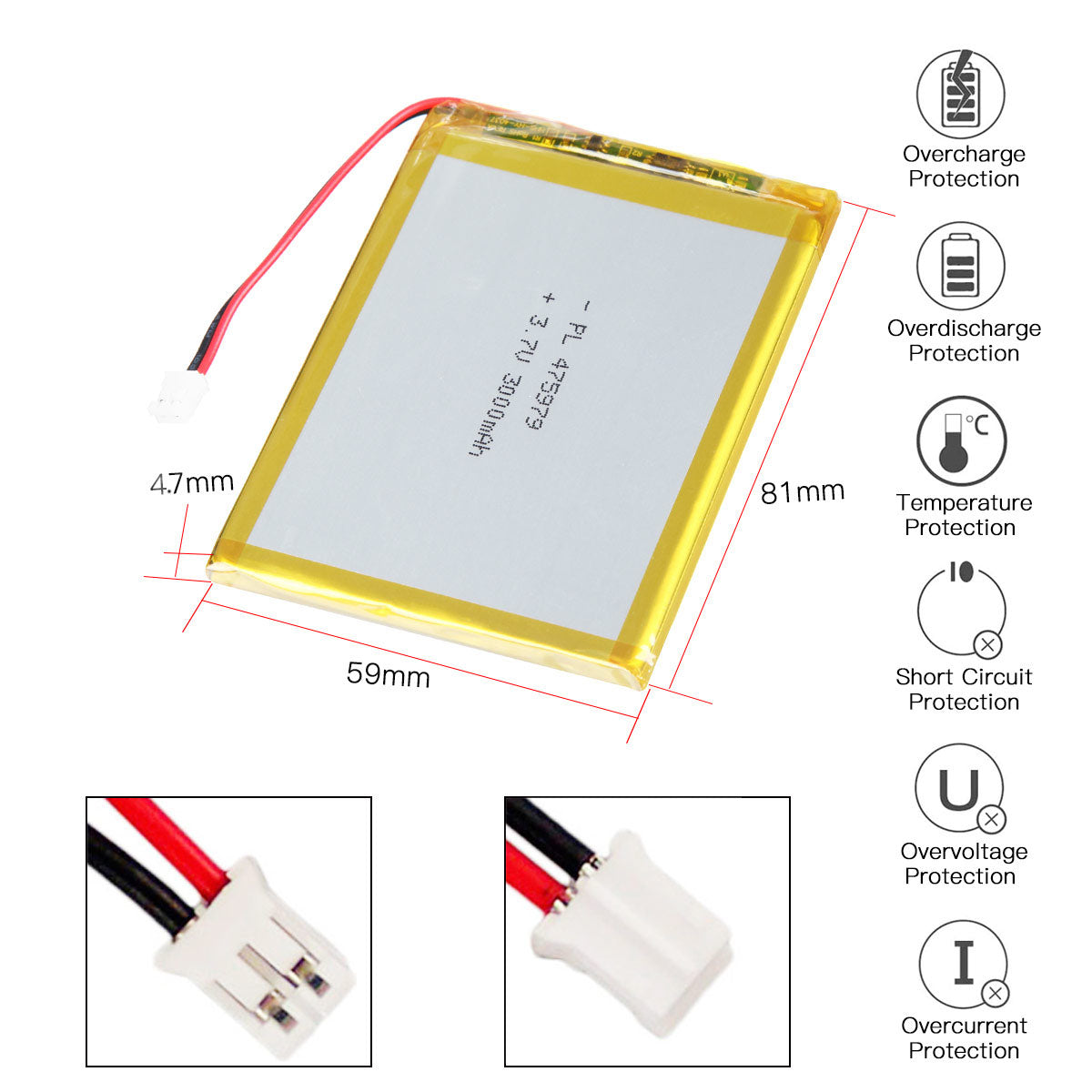 YDL 3.7V 3000mAh 475979 充電式リチウムポリマー電池