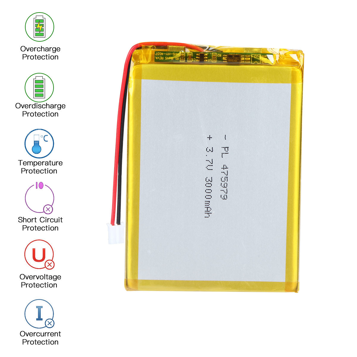 YDL 3.7V 3000mAh 475979 充電式リチウムポリマー電池