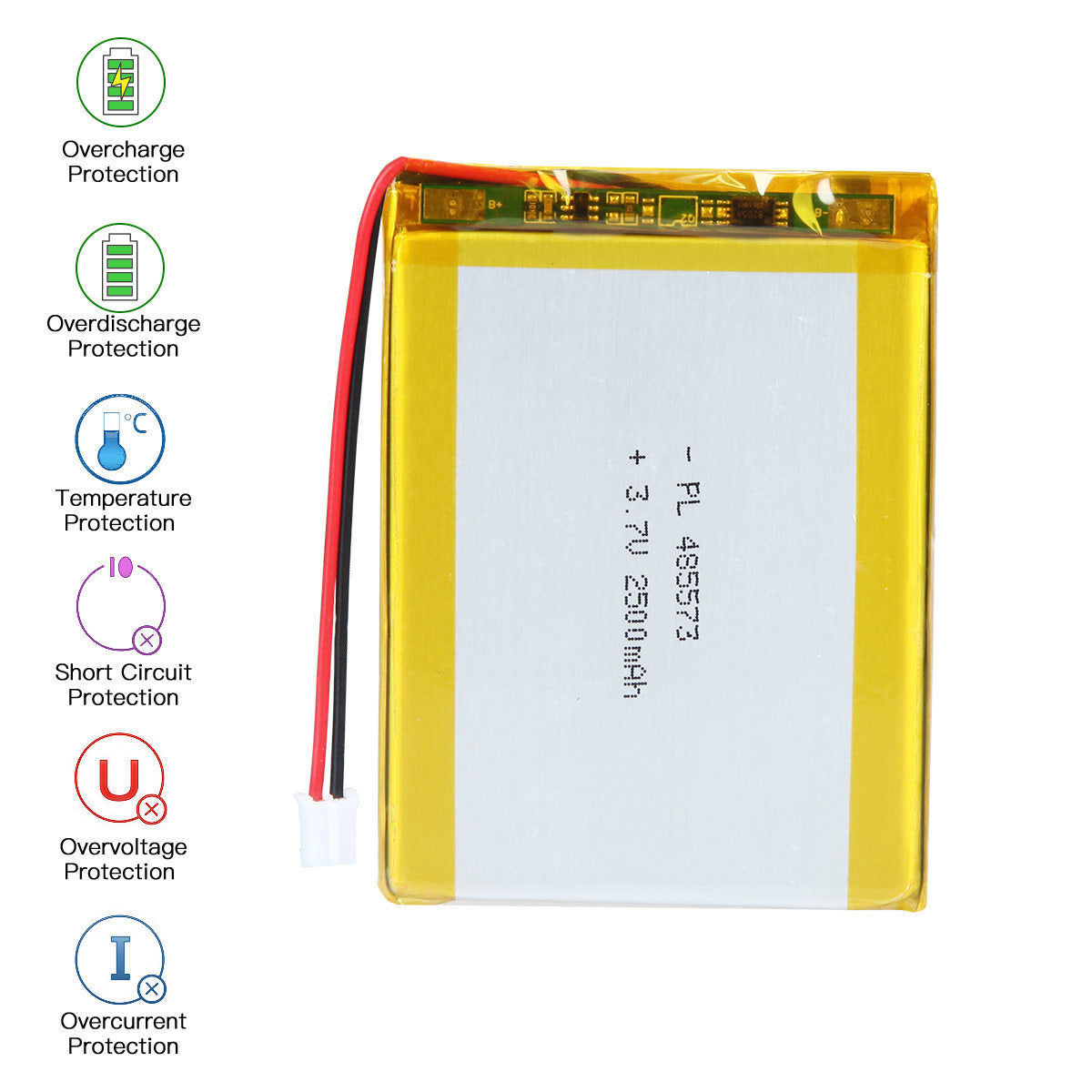 3.7V 2500mAh 485573 재충전용 리튬 중합체 건전지 길이 75mm