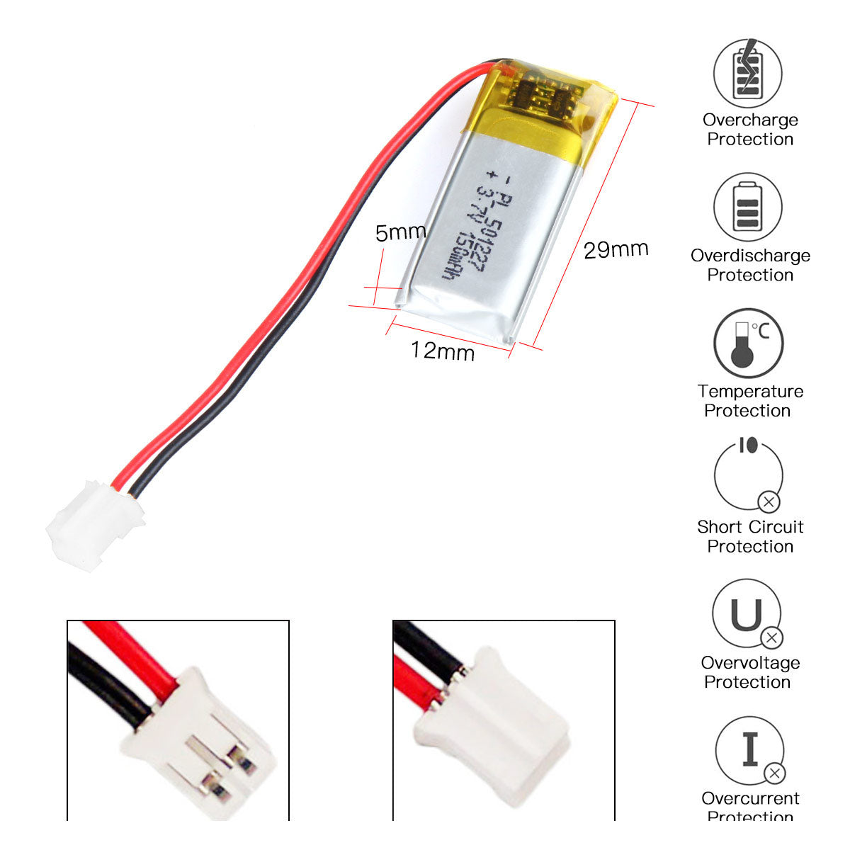 YDL 3.7V 150mAh 402025 충전식 리튬 폴리머 배터리 길이 27mm