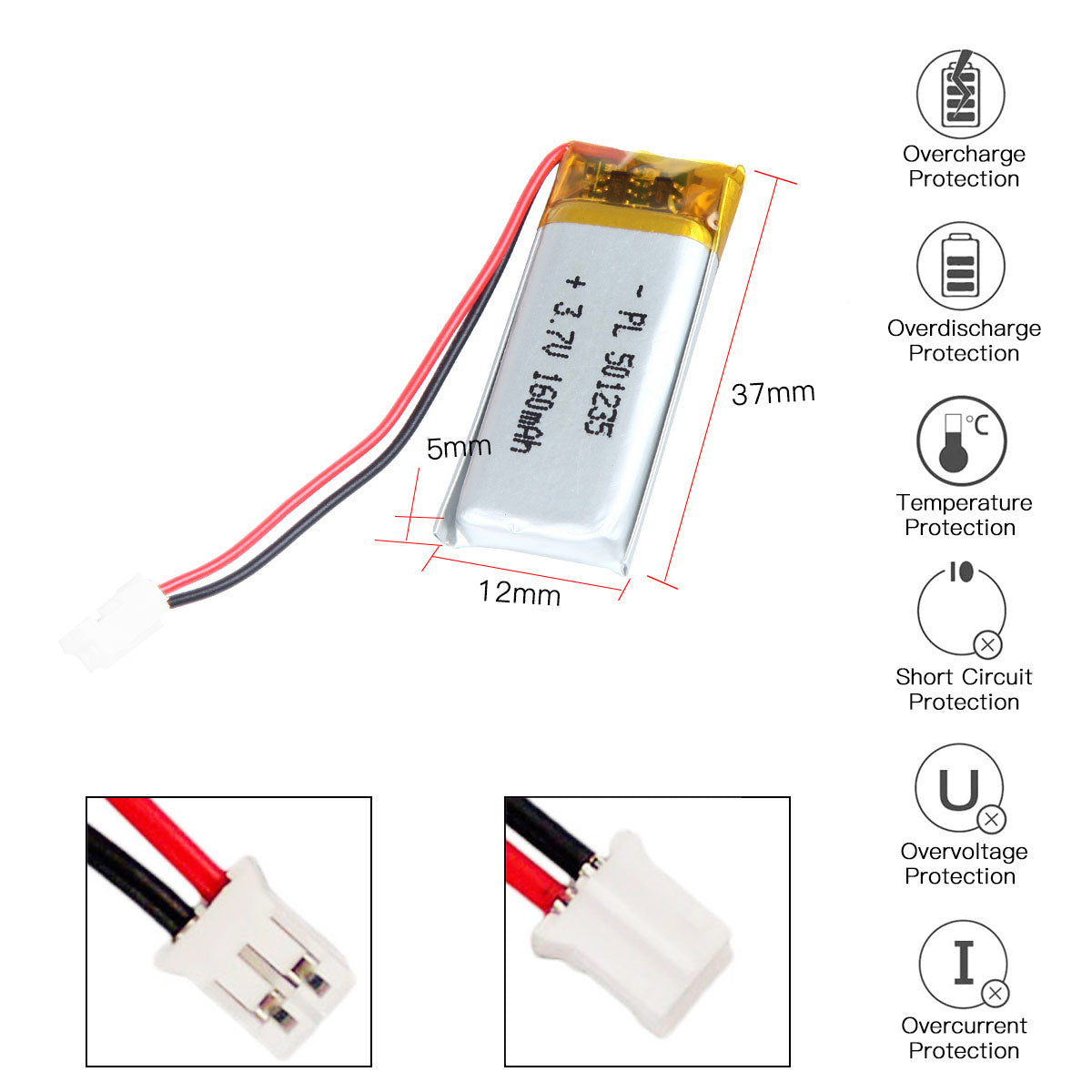 Y3.7V 160mAh 501235 充電式リチウムポリマー電池