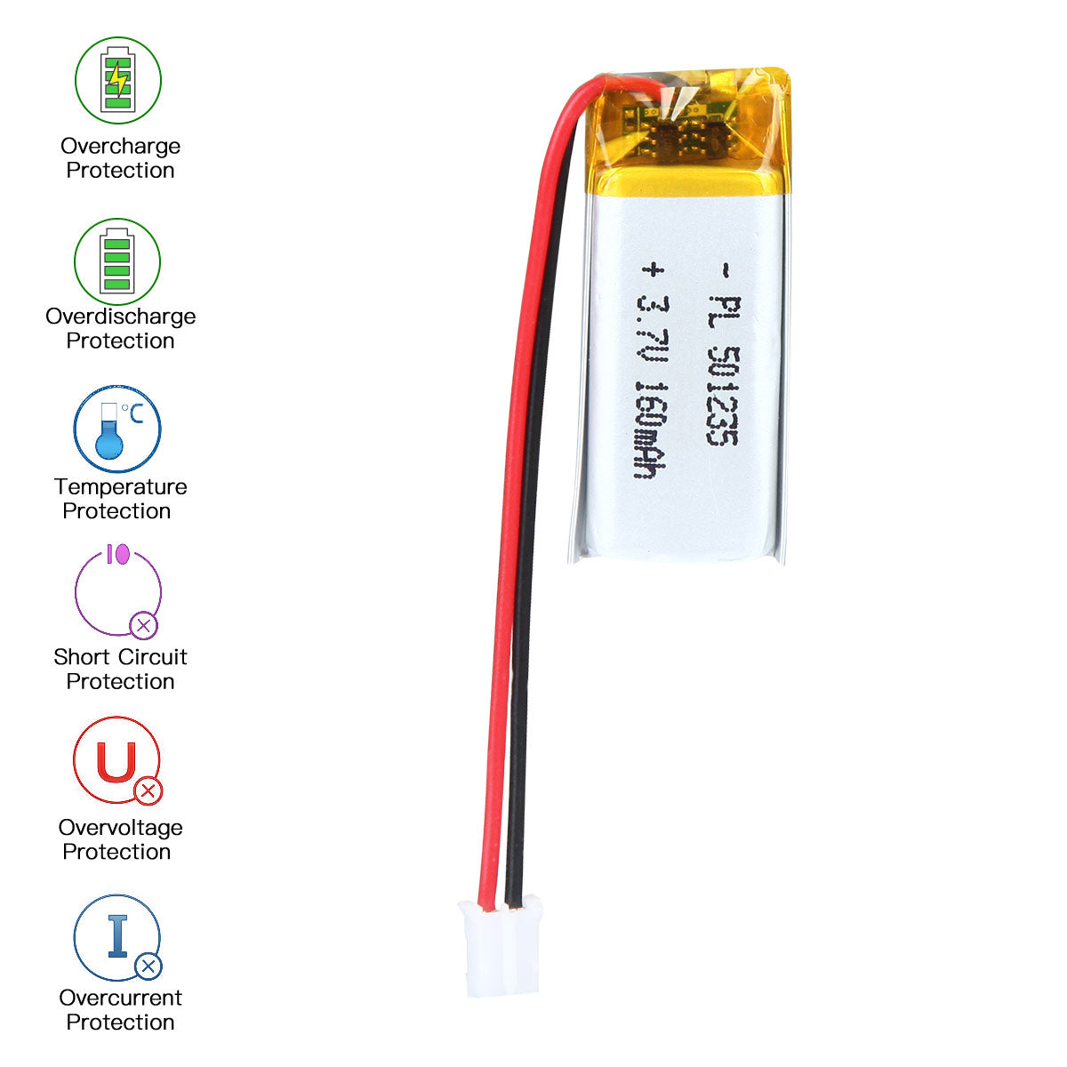 Y3.7V 160mAh 501235 充電式リチウムポリマー電池