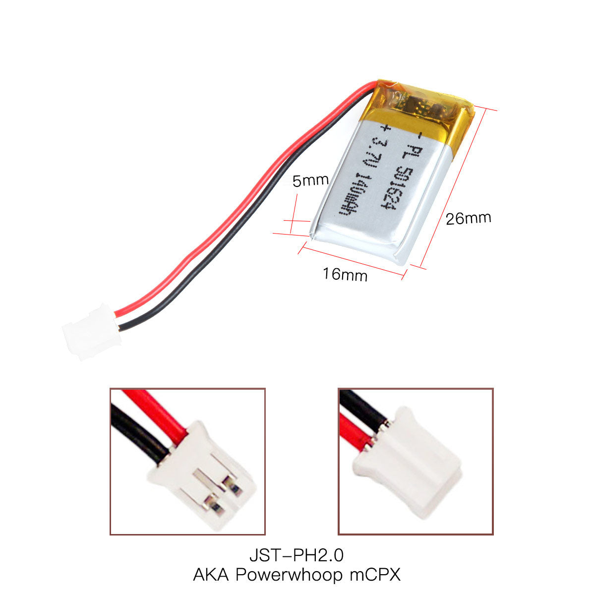 YDL 3.7V 140mAh 501624 充電式リチウムポリマー電池 長さ 26mm
