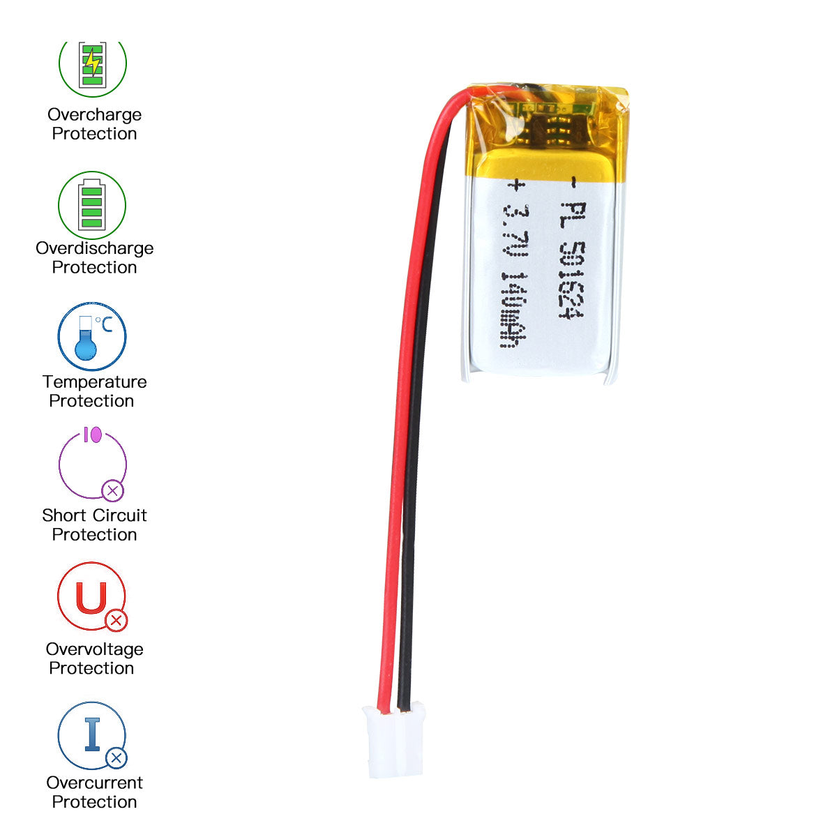YDL 3.7V 140mAh 501624 充電式リチウムポリマー電池 長さ 26mm