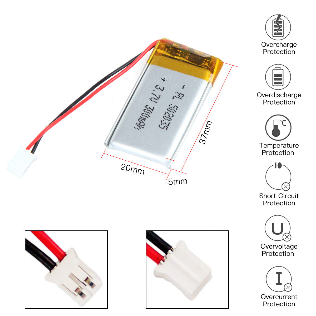 YDL 3.7V 300mAh 502035 充電式リチウムポリマー電池