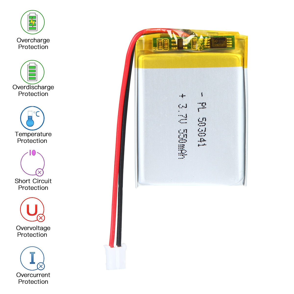 YDL 3.7V 550mAh 503041 충전식 리튬 폴리머 배터리 길이 43mm