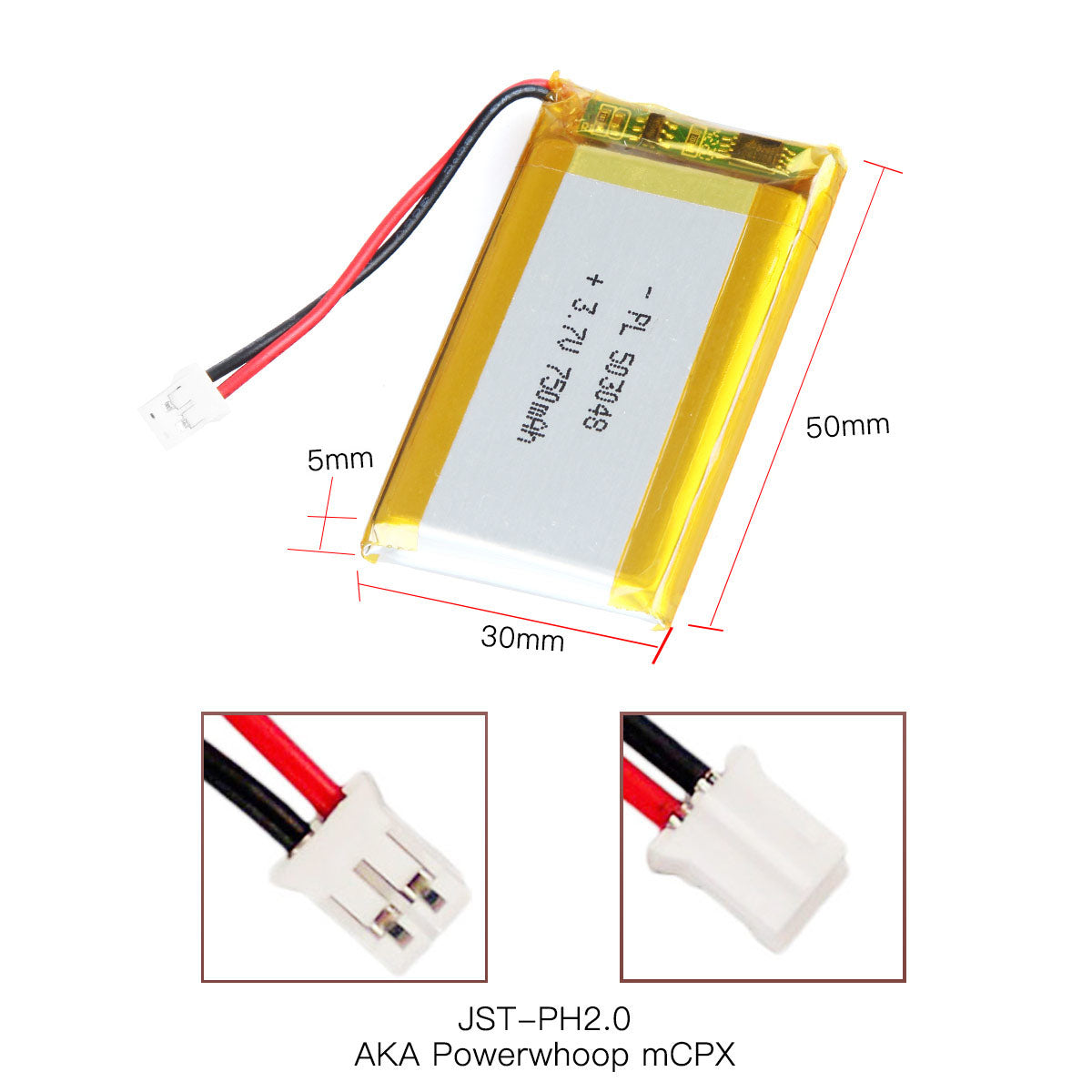 3.7V 750mAh 503048 充電式リチウムポリマー電池