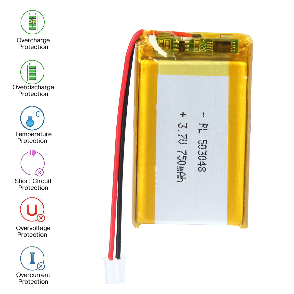 3.7V 750mAh 503048 充電式リチウムポリマー電池