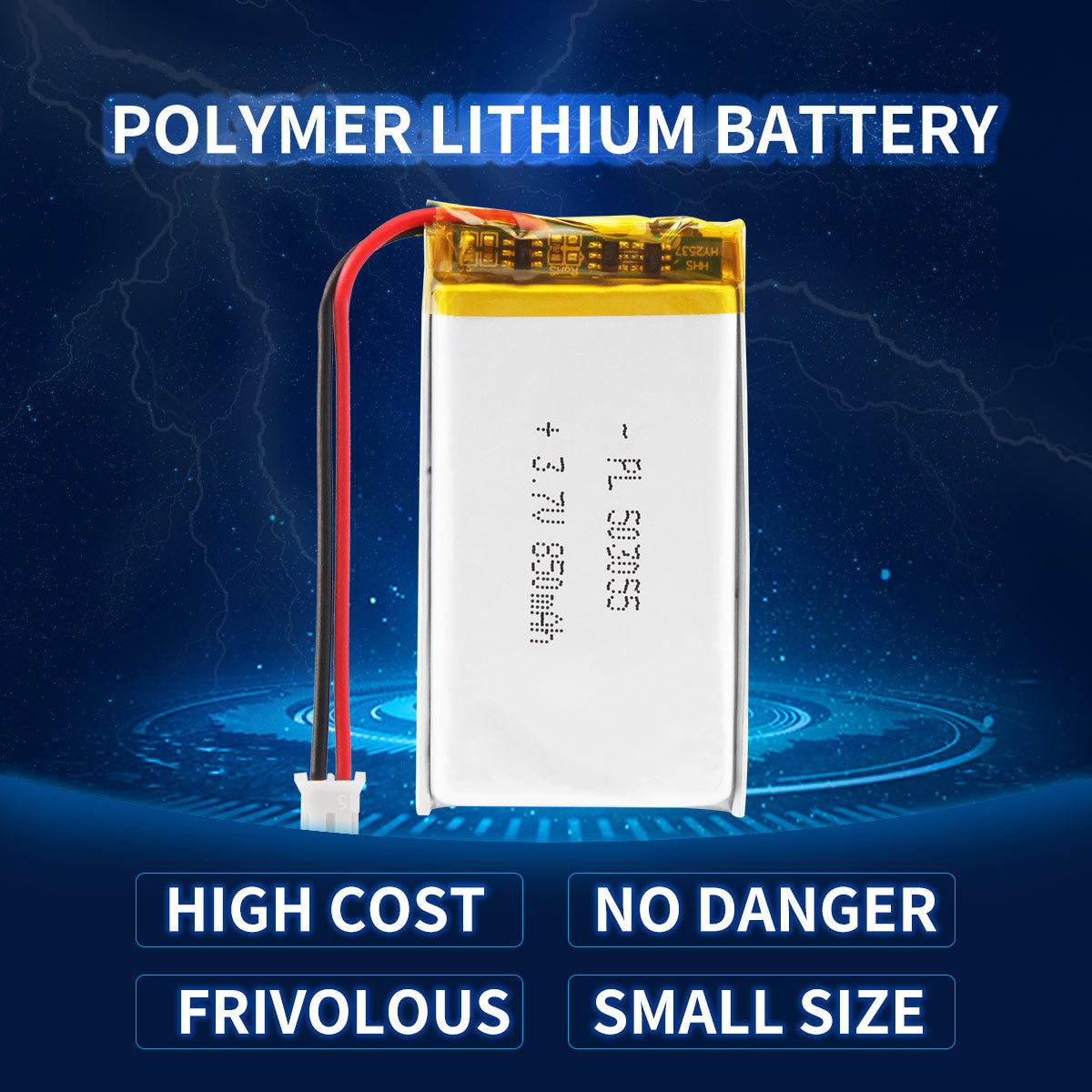 YDL 3.7V 850mAh 503055 충전식 리튬 폴리머 배터리 길이 57mm