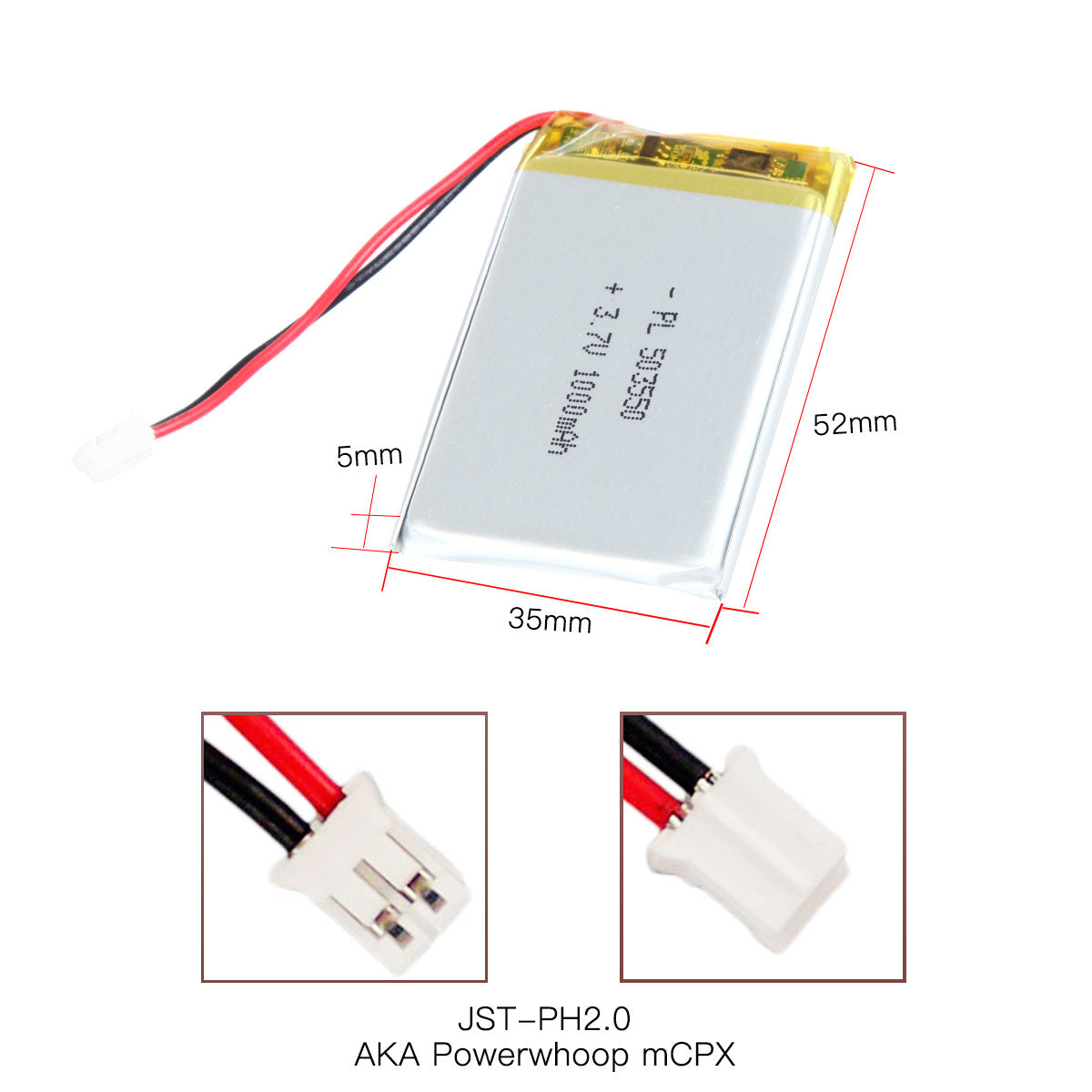 YDL 3.7V 1000mAh 503550 충전식 리튬 폴리머 배터리 길이 52mm