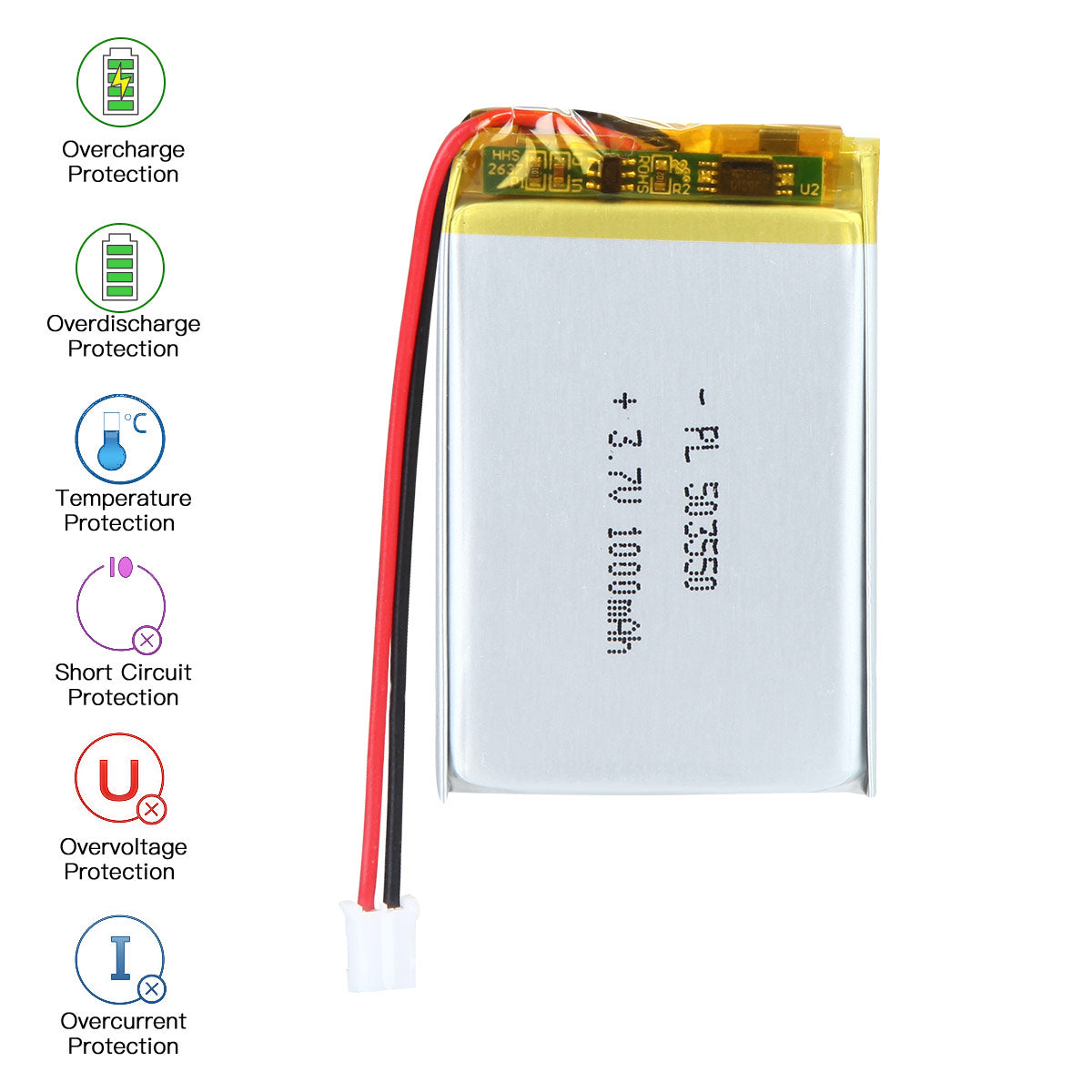 YDL 3.7V 1000mAh 503550 충전식 리튬 폴리머 배터리 길이 52mm