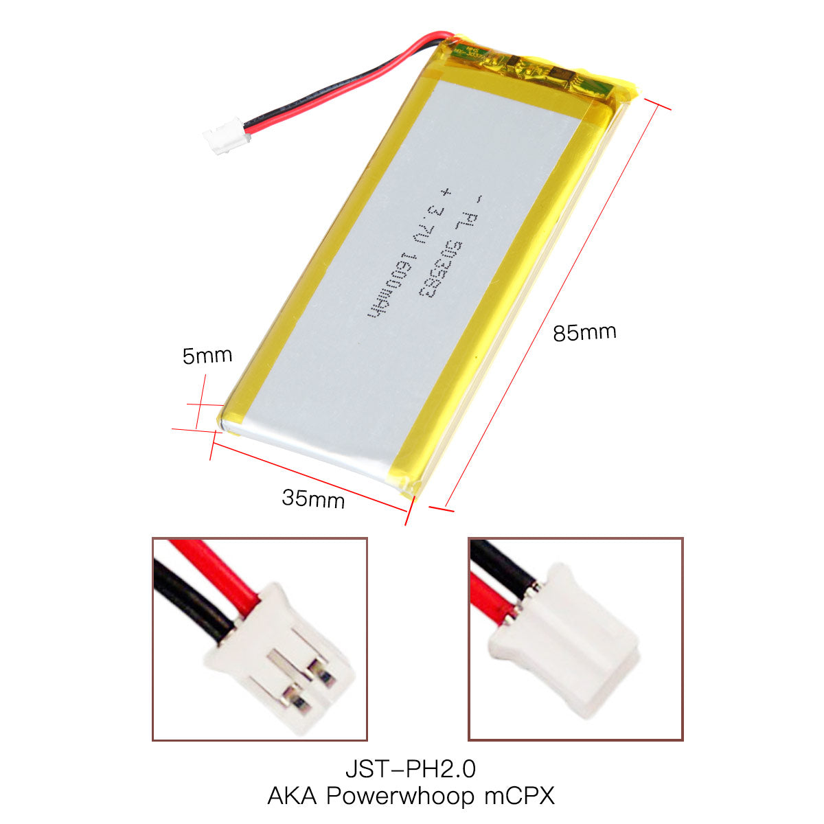 YDL 3.7V 1600mAh 503583 充電式リチウムポリマー電池 長さ 85mm