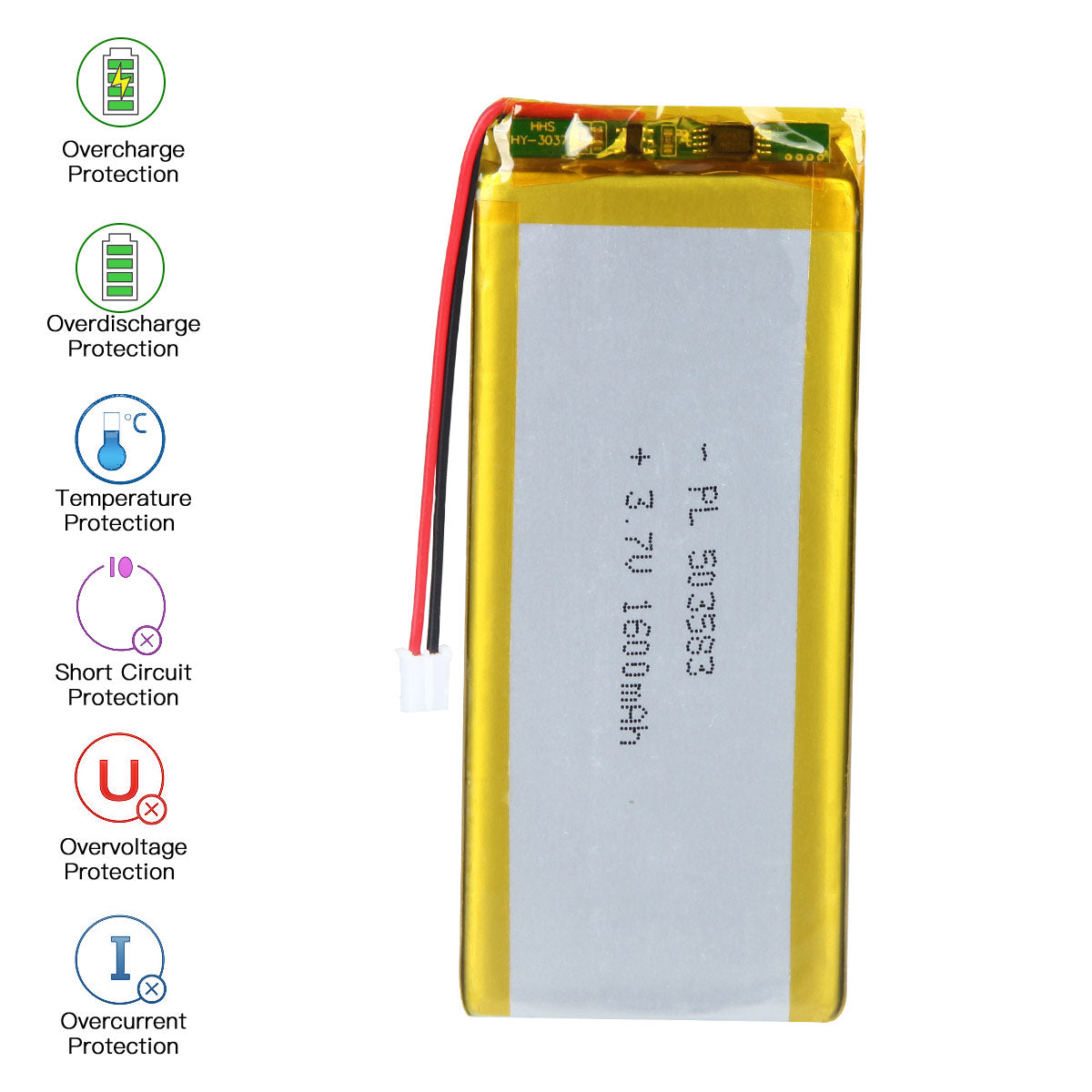 YDL 3.7V 1600mAh 503583 充電式リチウムポリマー電池 長さ 85mm