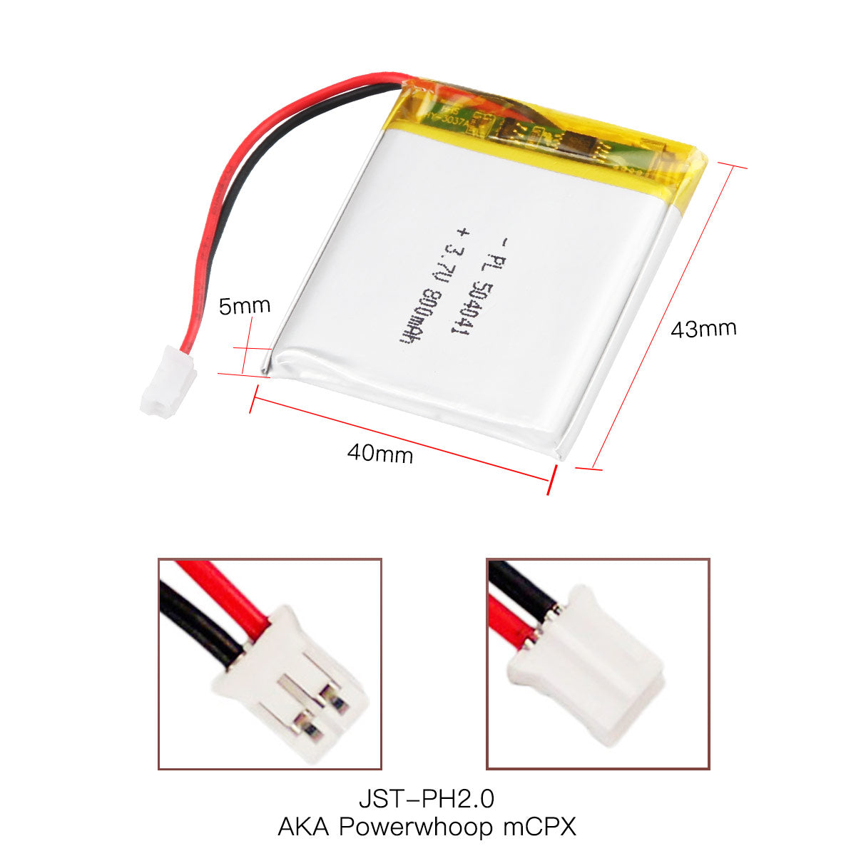 YDL 3.7V 800mAh 504041 충전식 폴리머 리튬 이온 배터리 길이 43mm