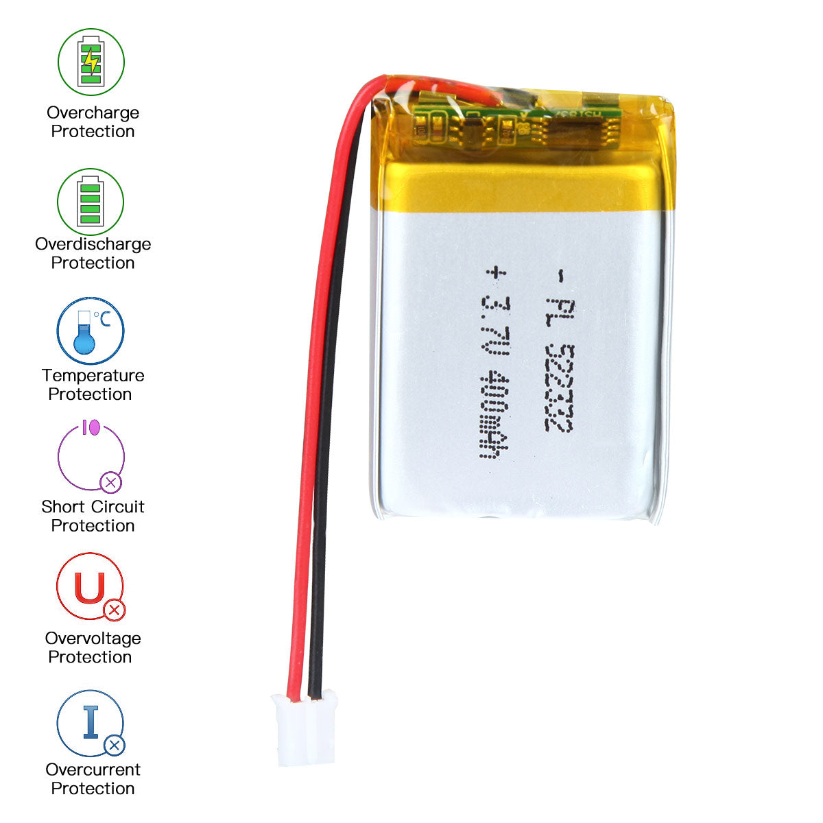 YDL 3.7V 400mAh 522332 充電式リチウムポリマー電池 長さ 34mm
