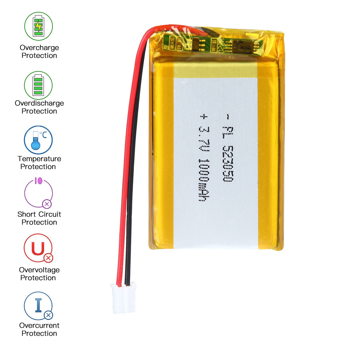 YDL 3.7V 1000mAh 523050 충전식 리튬 폴리머 배터리 길이 52mm