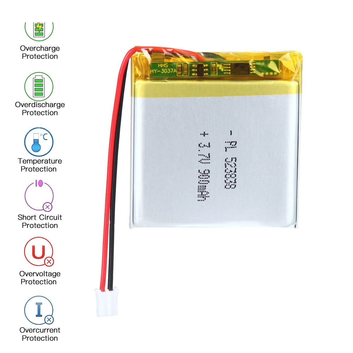YDL 3.7V 900mAh 523838 充電式リチウムポリマー電池 長さ 40mm