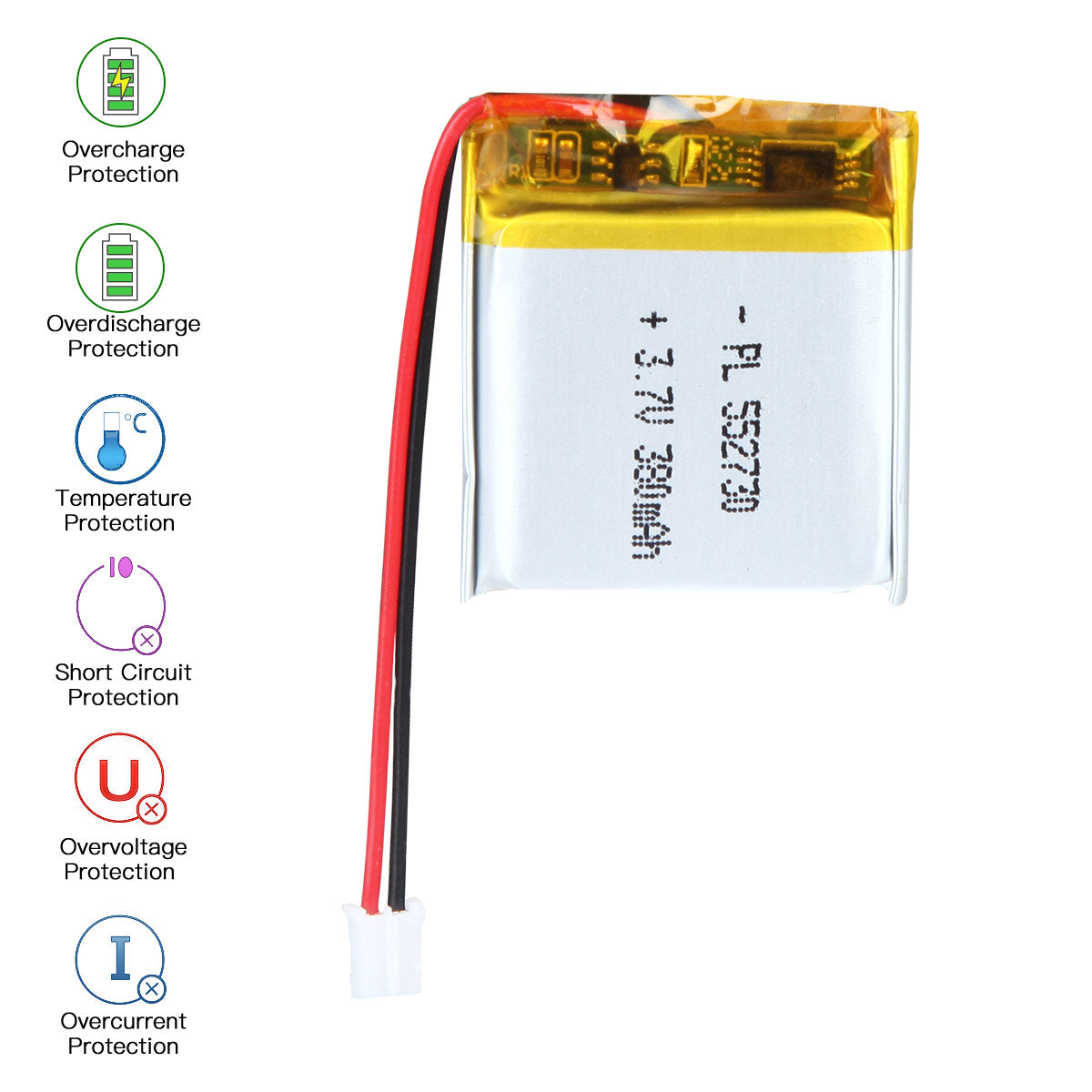 YDL 3.7V 380mAh 552730 充電式リチウムポリマー電池 長さ 32mm