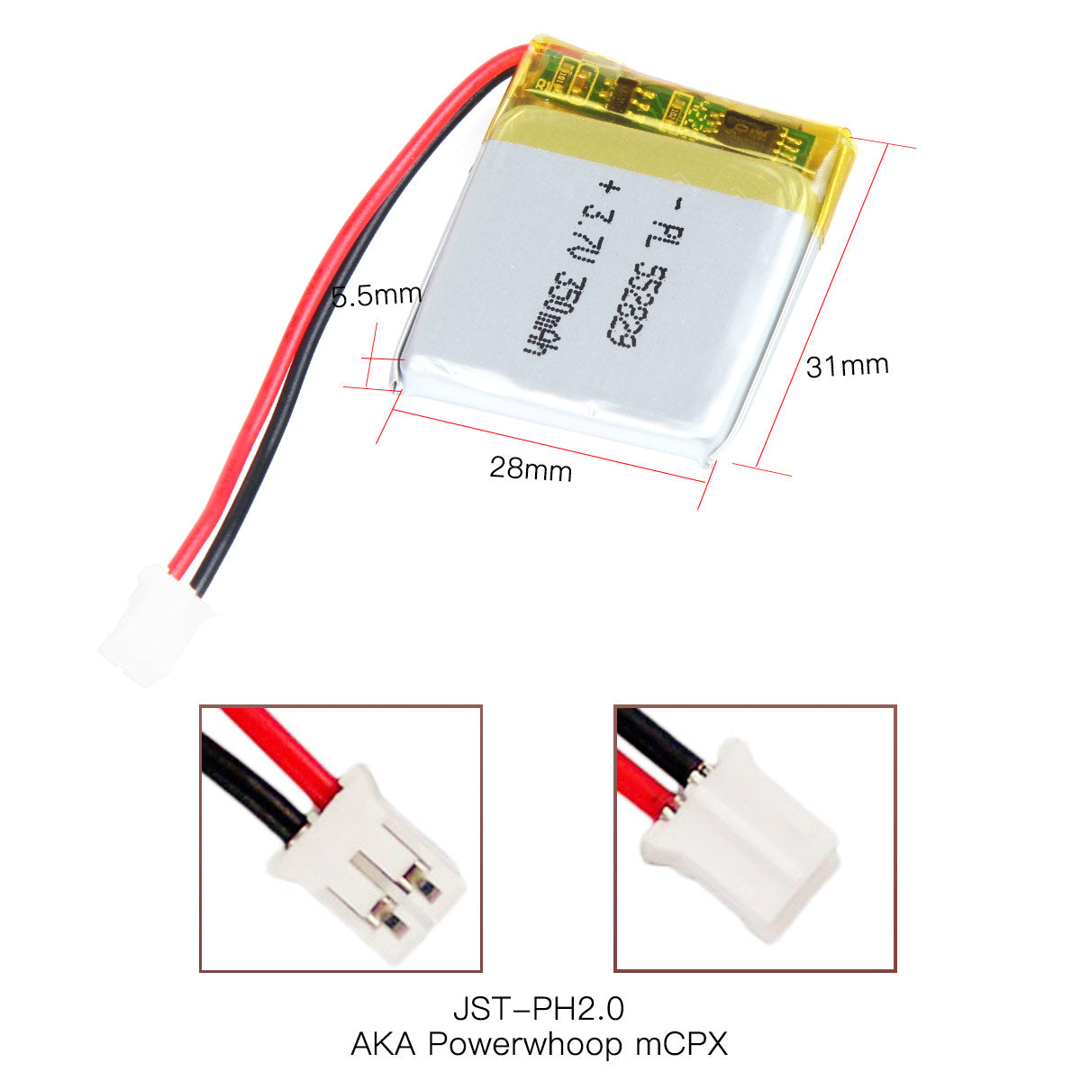 YDL 3.7V 350mAh 552829 充電式リチウムポリマー電池 長さ 31mm