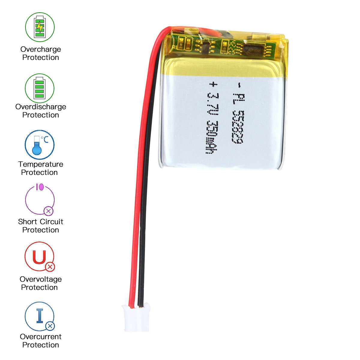 YDL 3.7V 350mAh 552829 充電式リチウムポリマー電池 長さ 31mm