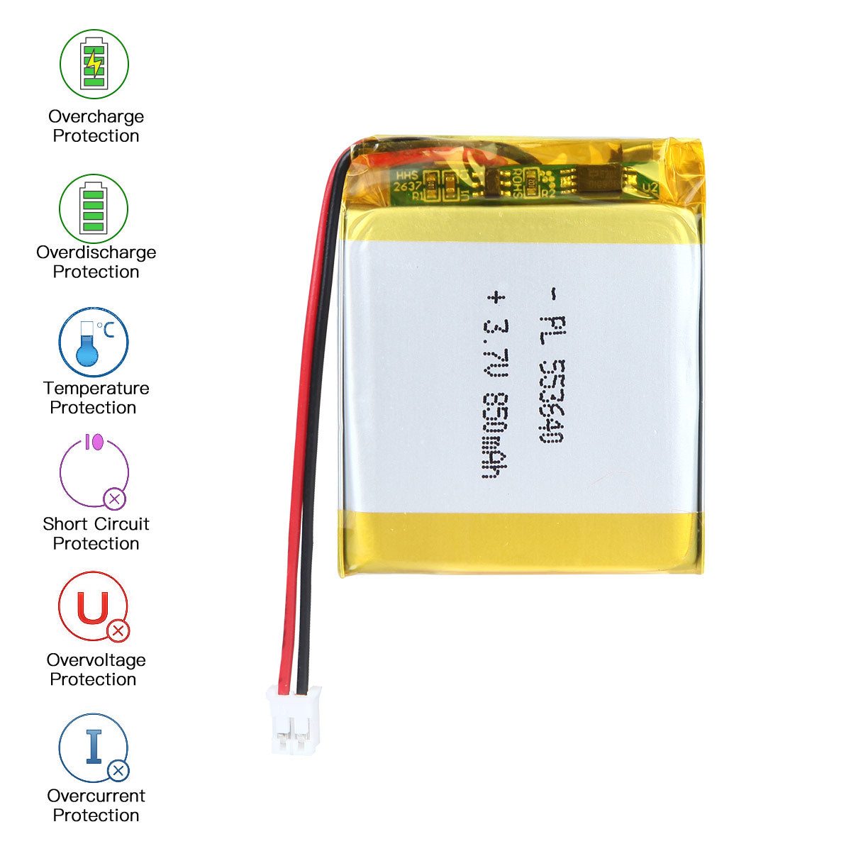 YDL 3.7V 850mAh 553640 充電式リポバッテリー 長さ 42mm