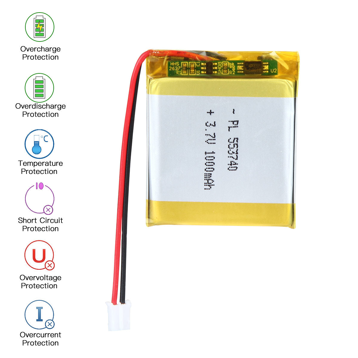 YDL 3.7V 1000mAh 553740 충전식 리튬 폴리머 배터리 길이 42mm