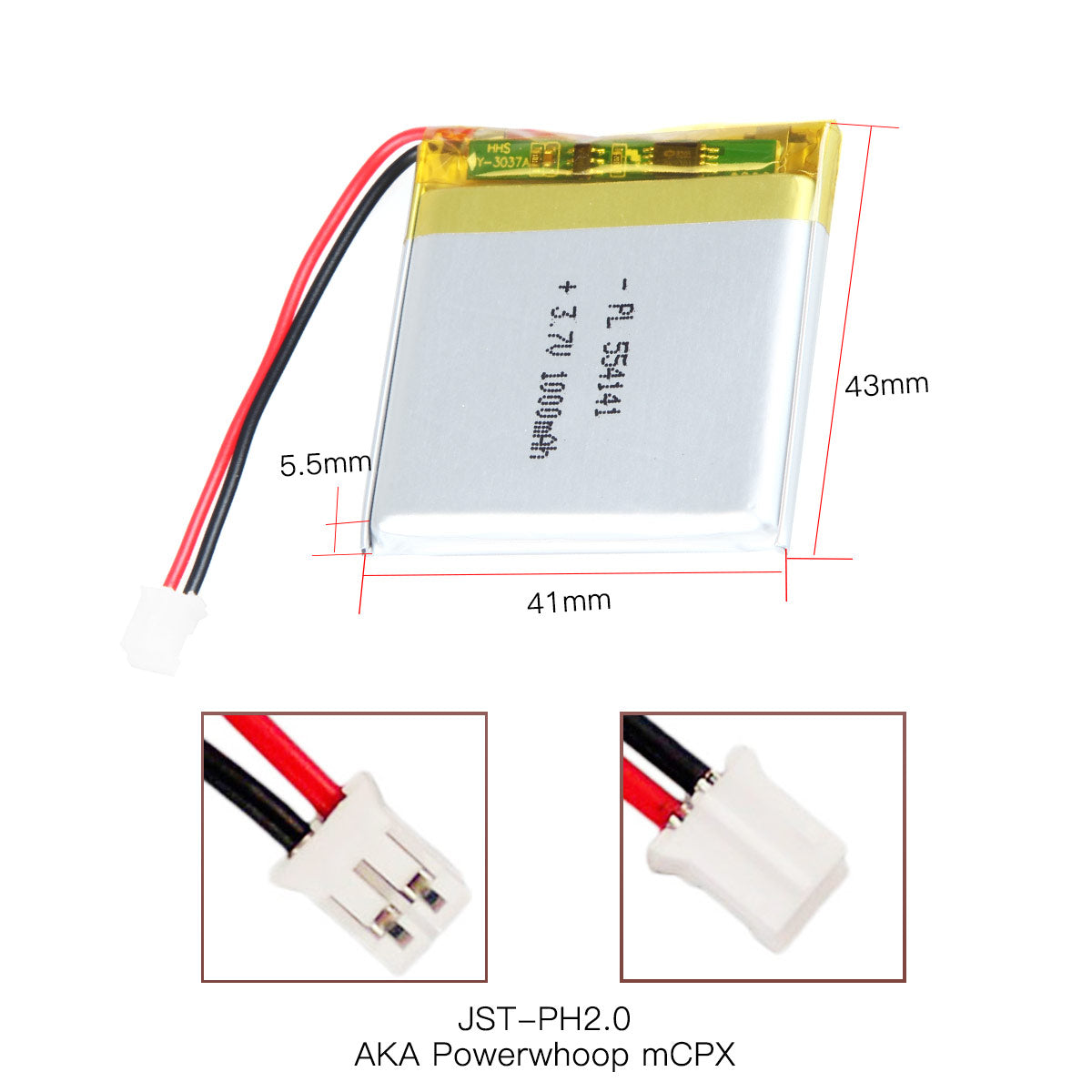 YDL 3.7V 1000mAh 554141 충전식 리튬 폴리머 배터리 길이 43mm
