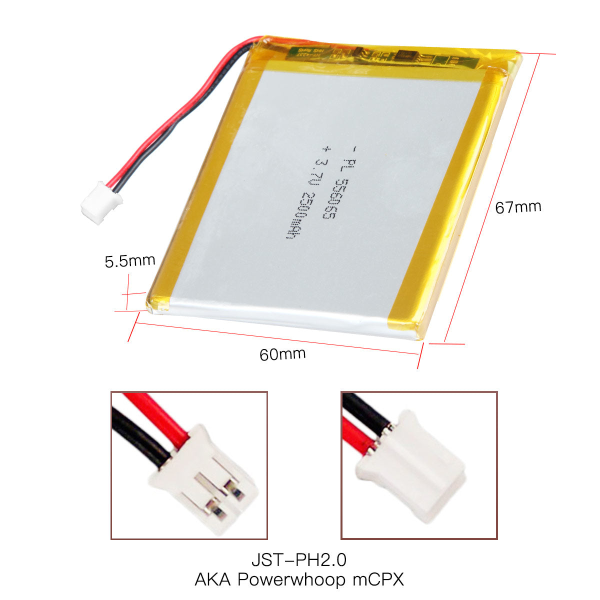 YDL 3.7V 2500mAh 556065 Rechargeable Lipo Battery with JST Connector - YDL Battery