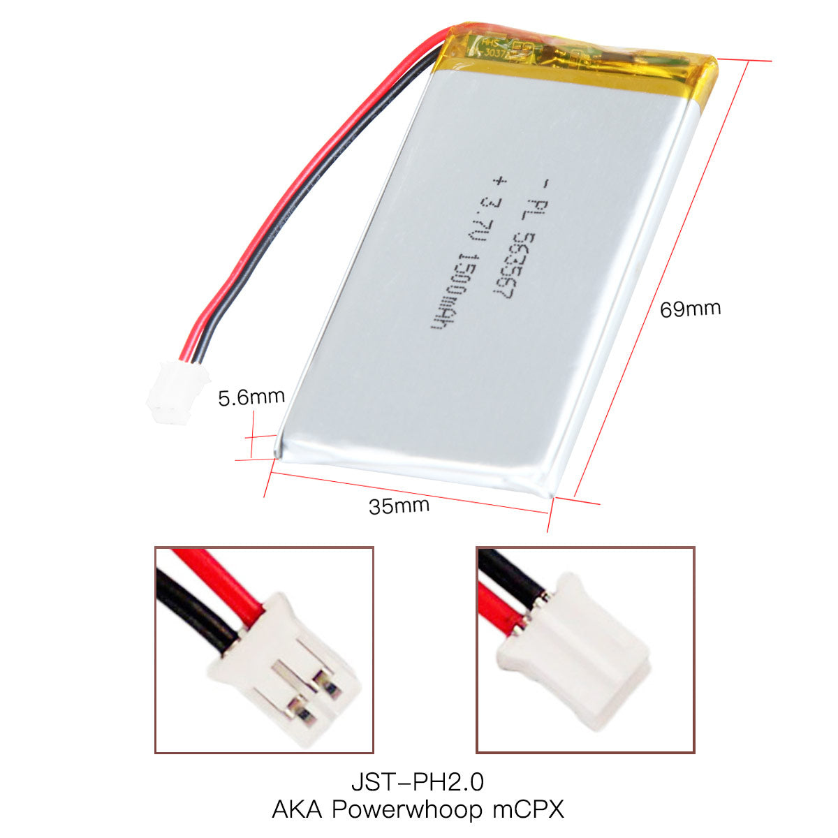 YDL 3.7V 1500mAh 563567 充電式リチウムポリマー電池 長さ 69mm