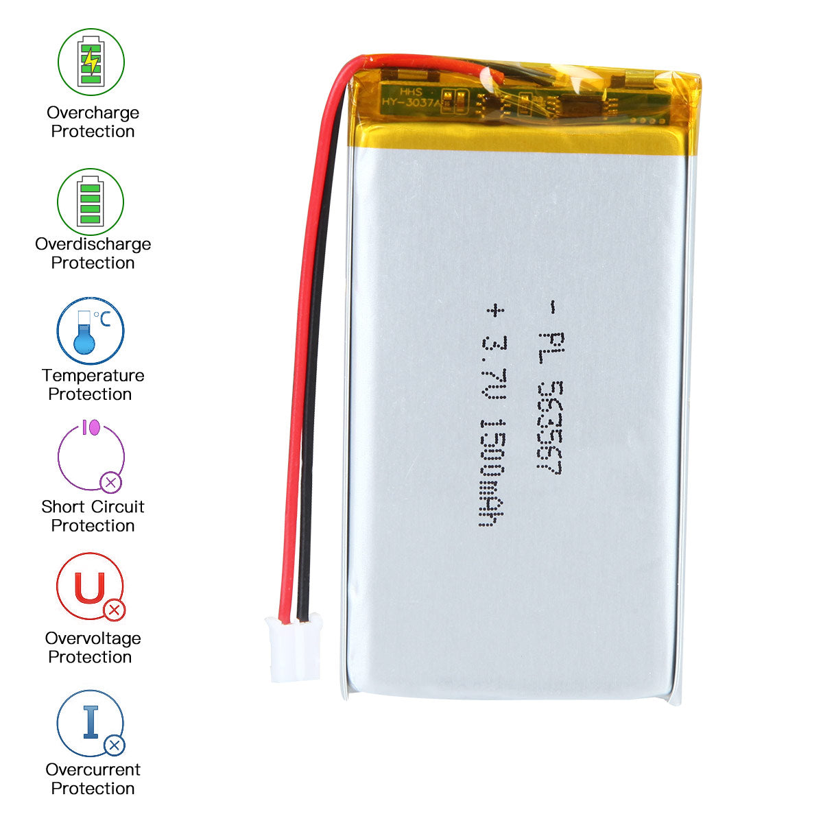 YDL 3.7V 1500mAh 563567 充電式リチウムポリマー電池 長さ 69mm
