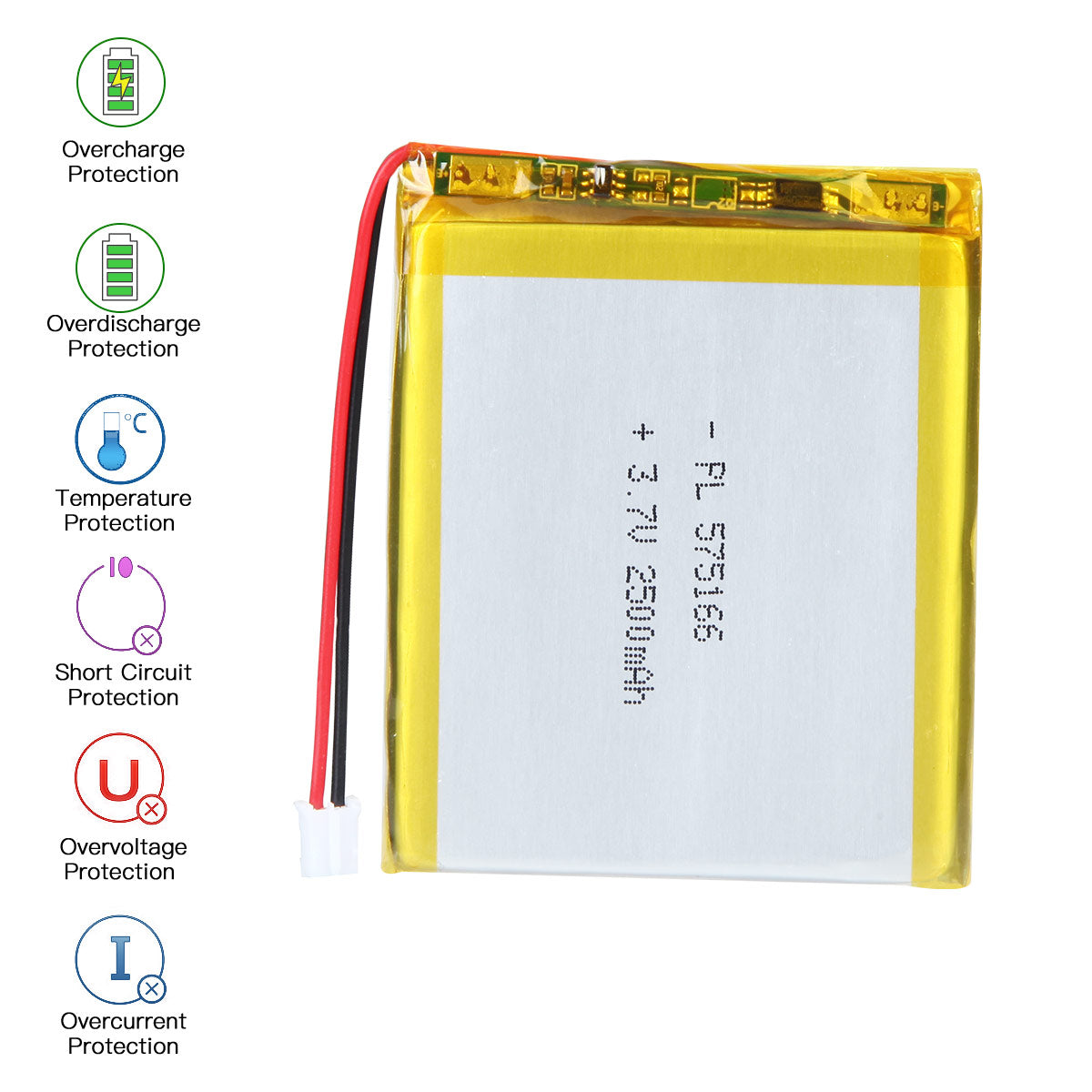 YDL 3.7V 2500mAh 575166 충전식 리튬 폴리머 배터리 길이 68mm