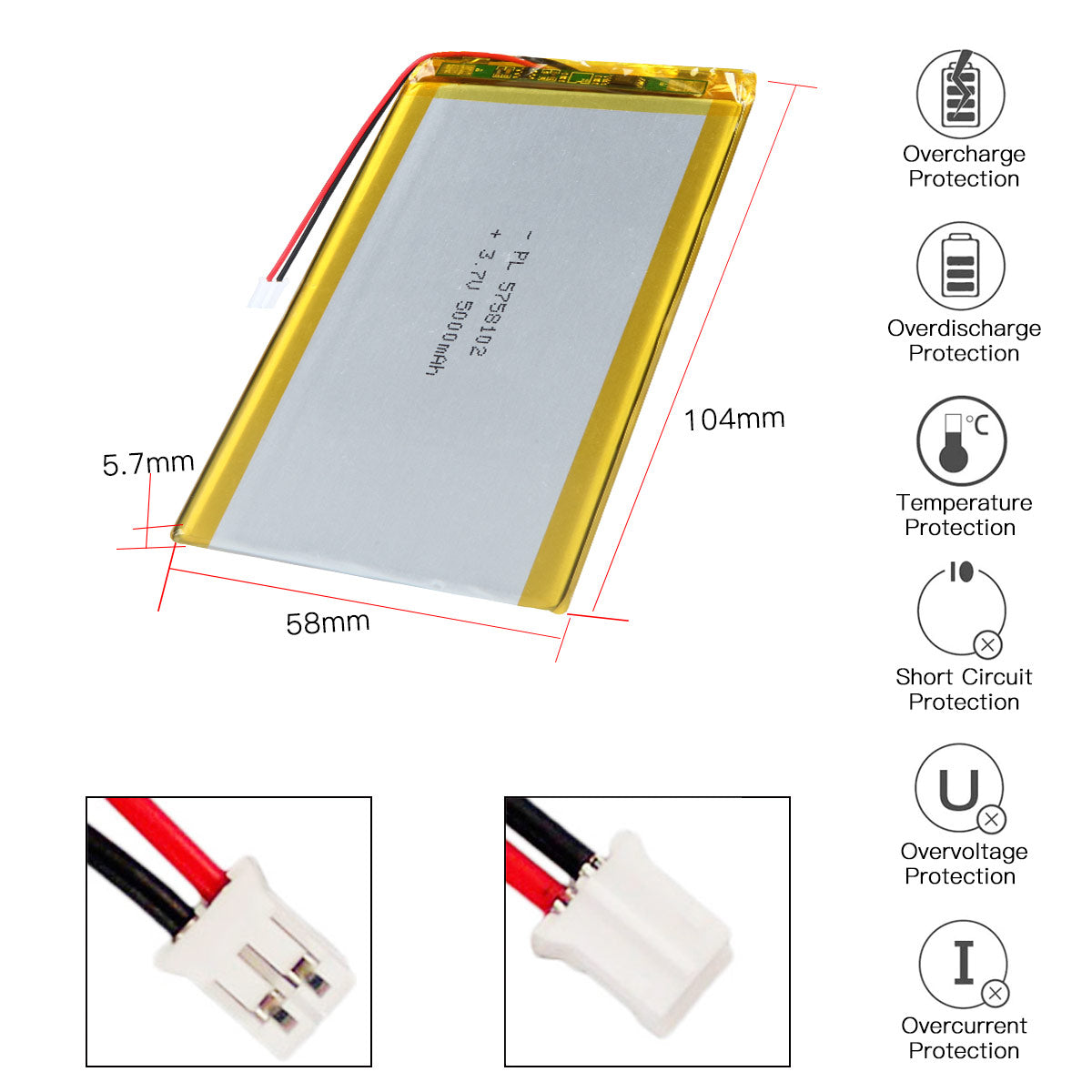 YDL 3.7V 5000mAh 5758102 充電式リチウムポリマー電池