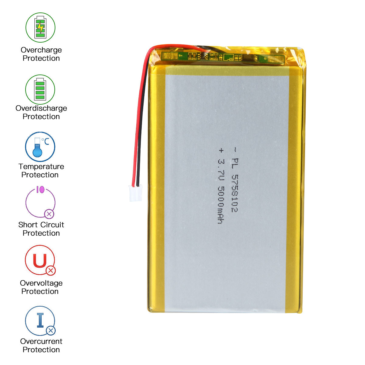 YDL 3.7V 5000mAh 5758102 充電式リチウムポリマー電池