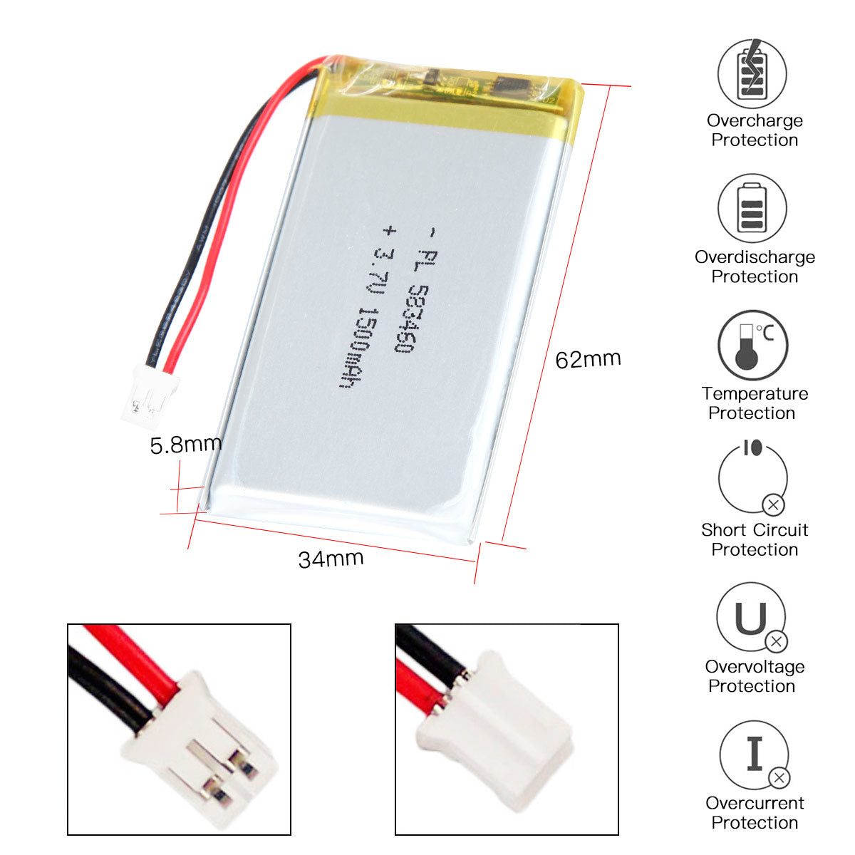 YDL 3.7V 1500mAh 583460 充電式リチウムポリマー電池