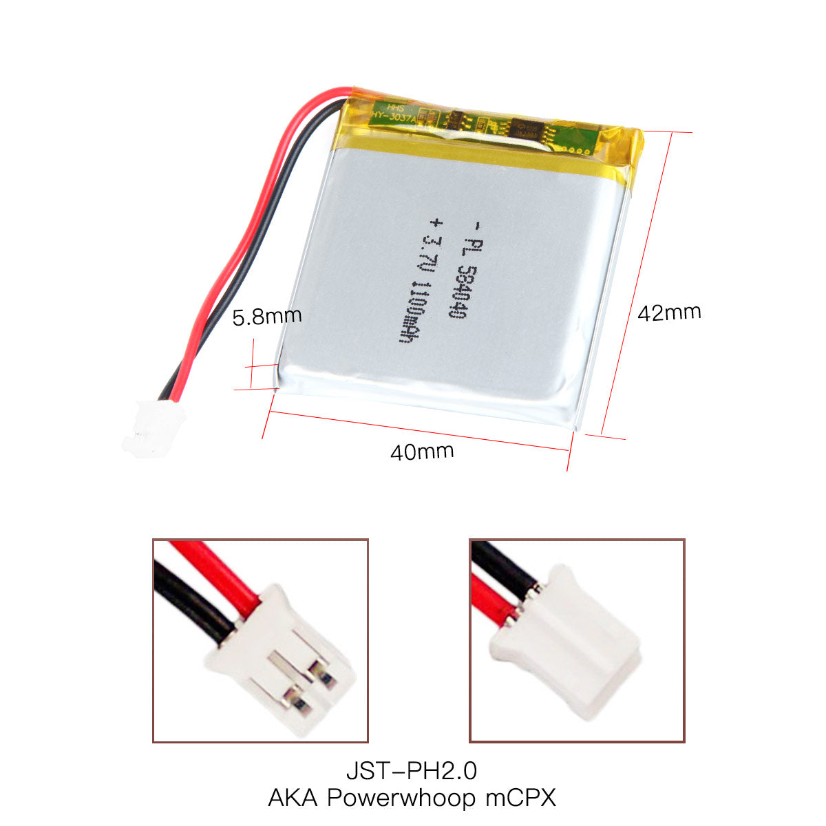 YDL 3.7V 1100mAh 584040 충전식 리튬 폴리머 배터리 길이 42mm
