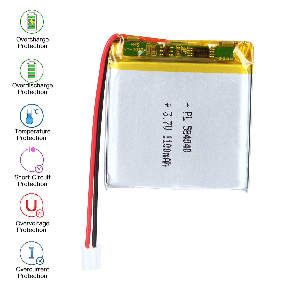 YDL 3.7V 1100mAh 584040 충전식 리튬 폴리머 배터리 길이 42mm