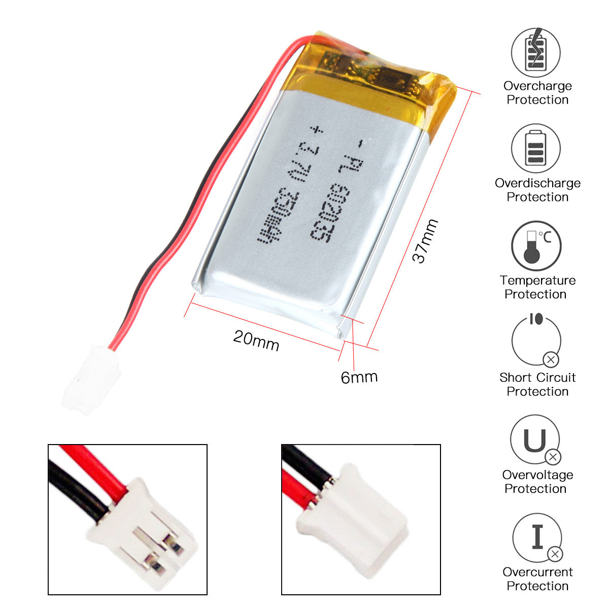 YDL 3.7V 350mAh 602035 充電式ポリマー リチウムイオン電池