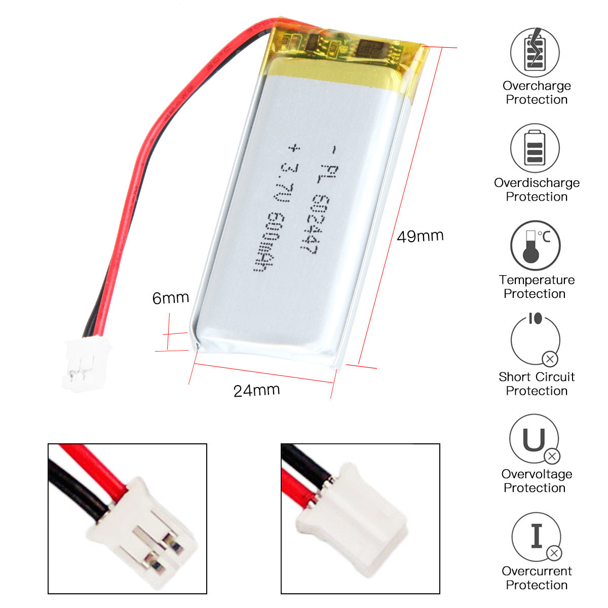 YDL 3.7V 600mAh 602447 充電式リチウムポリマー電池