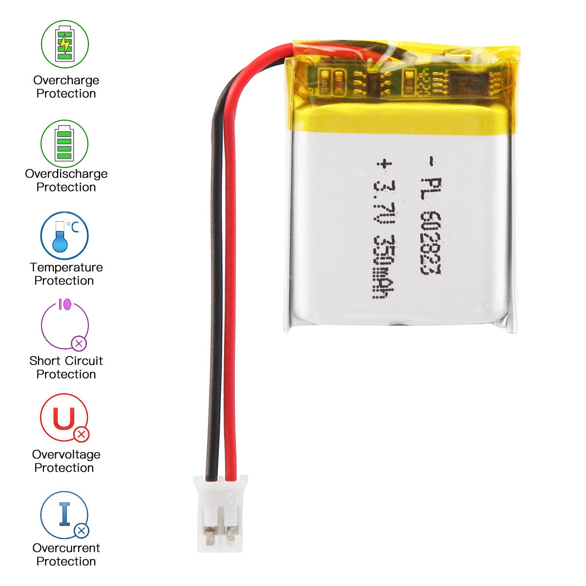 YDL 3.7V 350mAh 602823 充電式リチウムポリマー電池 長さ 25mm