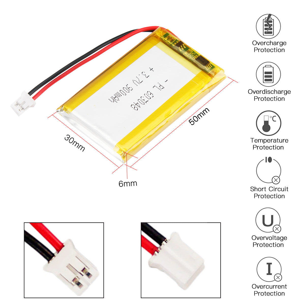 3.7V 900mAh 603048 充電式リチウムポリマー電池