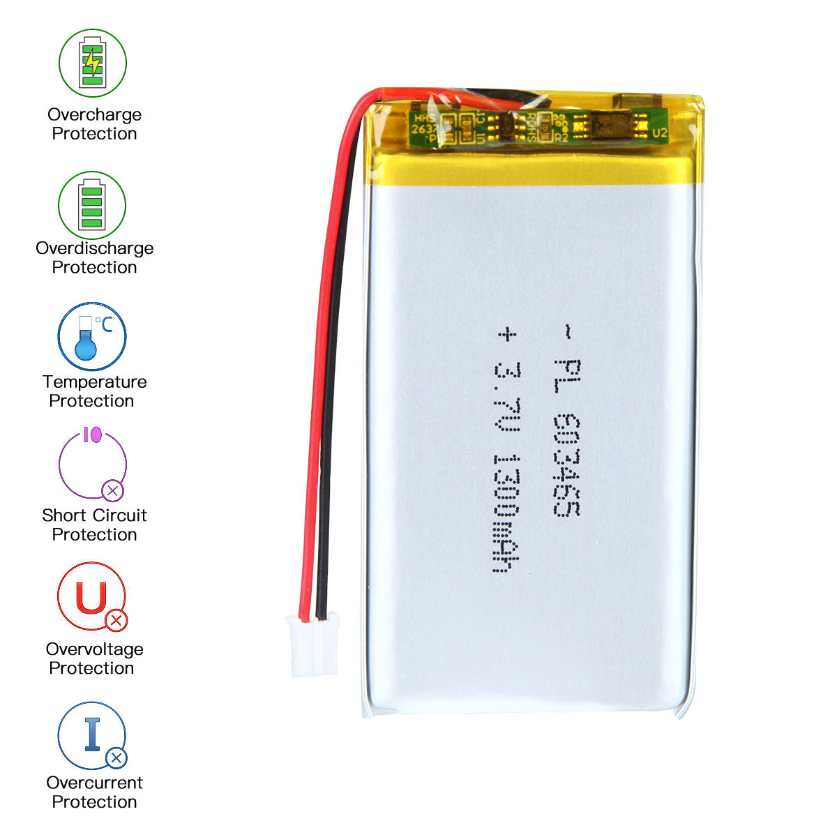 YDL 3.7V 1300mAh 603465 充電式リチウムポリマー電池